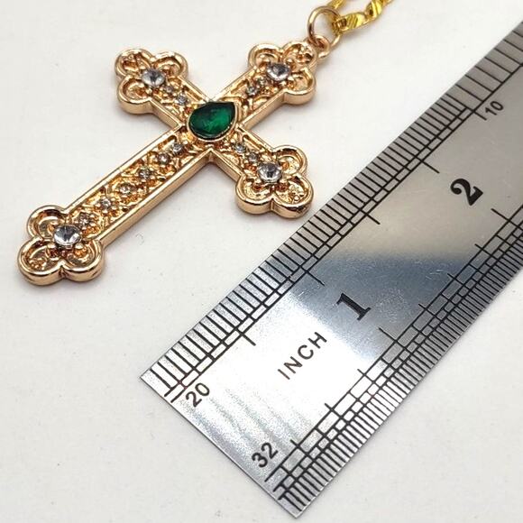 18k Gold Plated Necklace w/ Spanish Style Cross Pendant Christian Catholic Gift - Picture 1 of 6